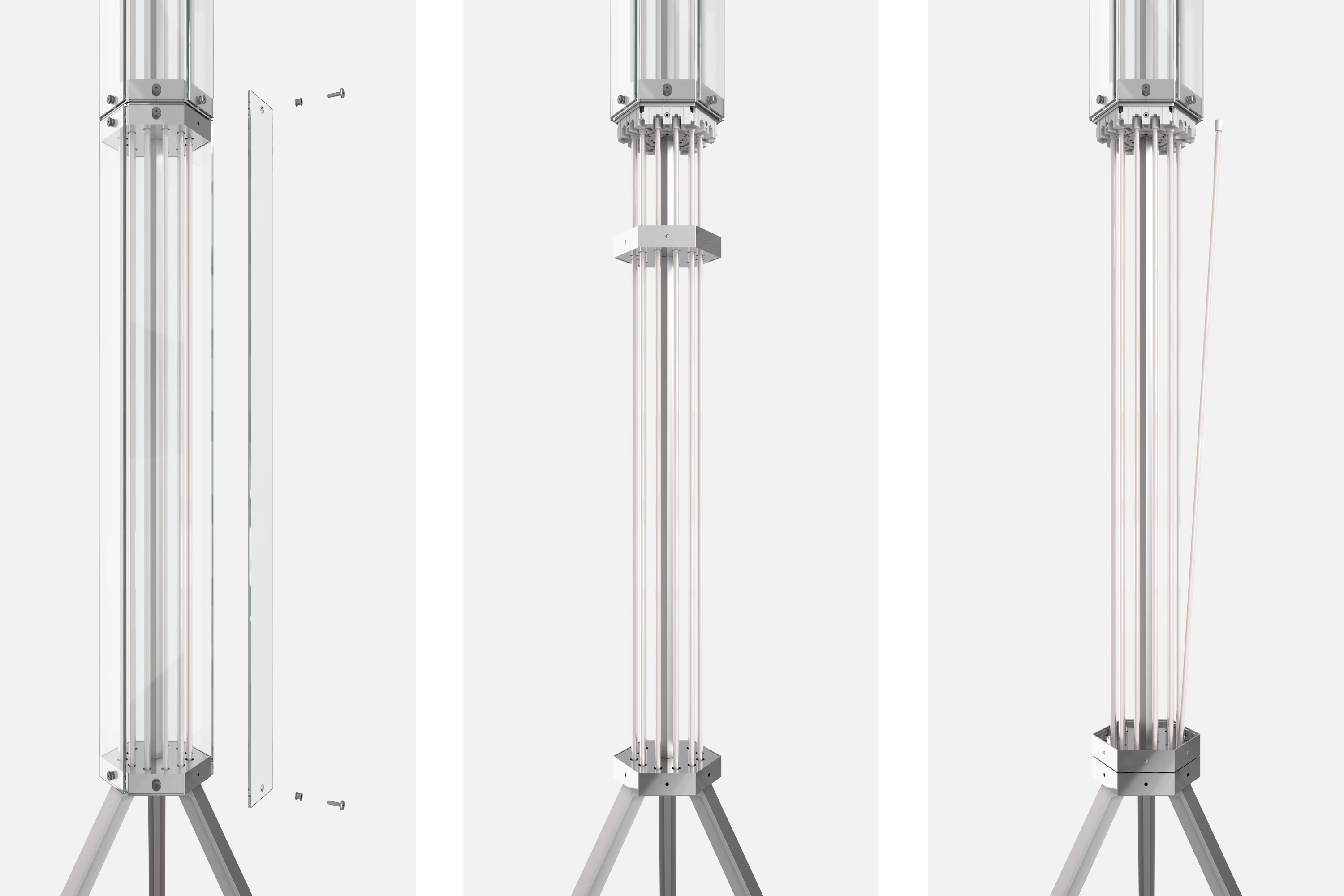 Close-up detail of the SuperWire's planar glass hexagons and custom LED filament